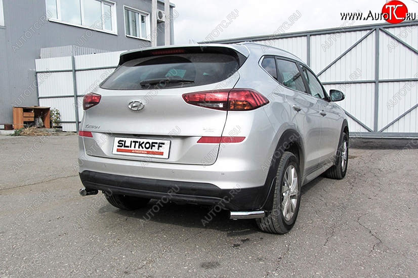 7 349 р. Защита заднего бампера Slitkoff (уголки, d57)  Hyundai Tucson  TL (2018-2021) рестайлинг (Нержавейка, Полированная)  с доставкой в г. Тамбов