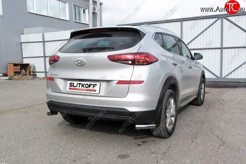 7 349 р. Защита заднего бампера Slitkoff (Turbo, уголки, d57)  Hyundai Tucson  TL (2018-2021) рестайлинг (Нержавейка, Полированная)  с доставкой в г. Тамбов