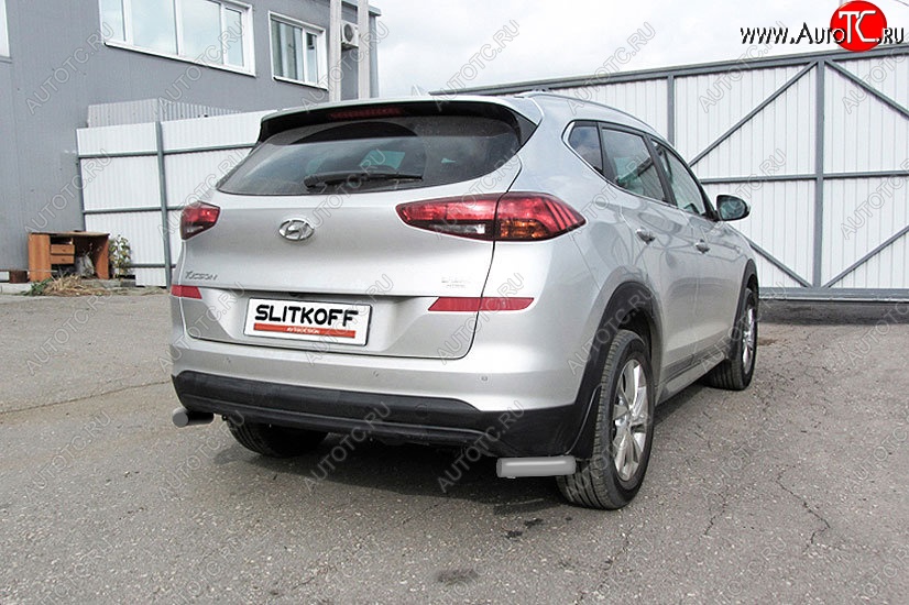 4 399 р. Защита заднего бампера Slitkoff (Turbo, уголки, d57)  Hyundai Tucson  TL (2018-2021) рестайлинг (Сталь с полимерным покрытием. Цвет: серебристый)  с доставкой в г. Тамбов