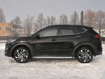 21 699 р. Порожки для ног SLITKOFF (Ø42 мм)  Hyundai Tucson  TL (2018-2021) рестайлинг (Лист алюминиевый, труба - нержавейка)  с доставкой в г. Тамбов. Увеличить фотографию 2