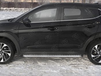 21 699 р. Порожки для ног SLITKOFF (Ø42 мм)  Hyundai Tucson  TL (2018-2021) рестайлинг (Лист алюминиевый, труба - нержавейка)  с доставкой в г. Тамбов. Увеличить фотографию 3