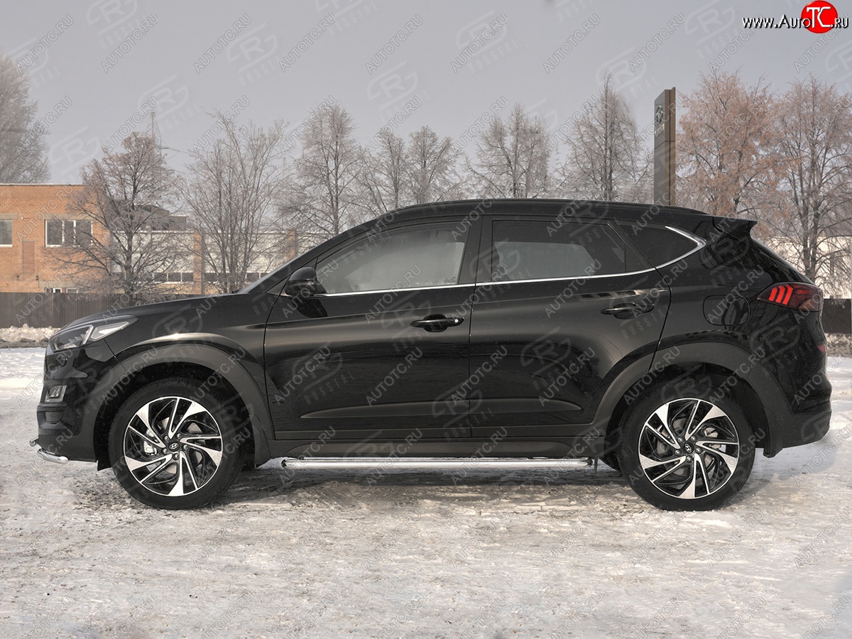 30 999 р. Порожки для ног SLITKOFF (Ø42 мм)  Hyundai Tucson  TL (2018-2021) рестайлинг (Лист нержавейка, труба - нержавейка)  с доставкой в г. Тамбов