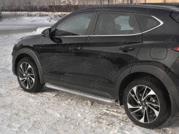 30 999 р. Порожки для ног SLITKOFF (Ø42 мм)  Hyundai Tucson  TL (2018-2021) рестайлинг (Лист нержавейка, труба - нержавейка)  с доставкой в г. Тамбов. Увеличить фотографию 2