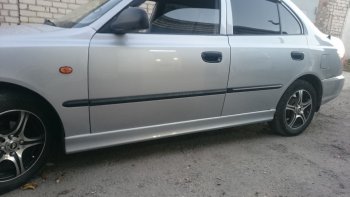 4 099 р. Пороги накладки Style  Hyundai Accent  седан ТагАЗ (2001-2012) (Неокрашенные)  с доставкой в г. Тамбов. Увеличить фотографию 12