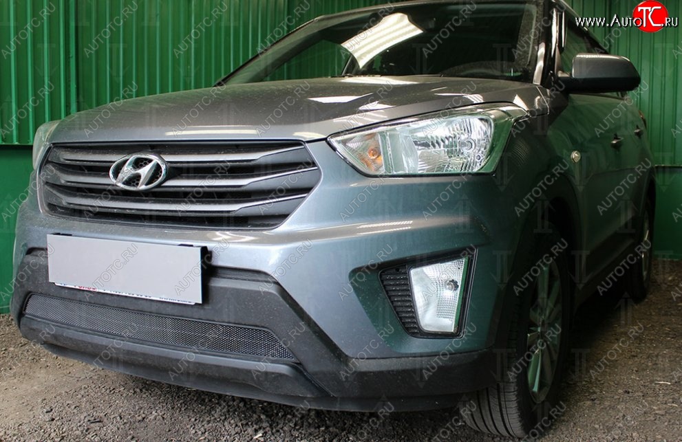 1 469 р. Защитная сетка на бампер Russtal (черная) Hyundai Creta GS дорестайлинг (2015-2019)  с доставкой в г. Тамбов