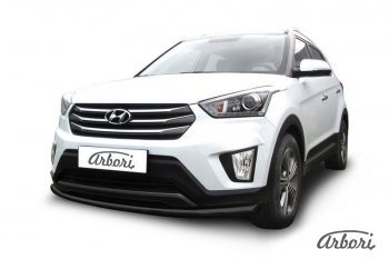 5 849 р. Защита переднего бампера Arbori (черная, 1 труба d57 mm).  Hyundai Creta  GS (2015-2021) дорестайлинг, рестайлинг  с доставкой в г. Тамбов. Увеличить фотографию 1