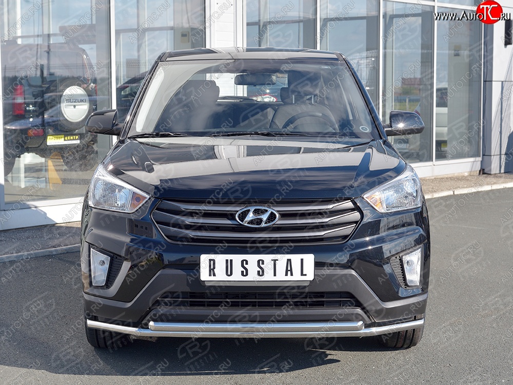 14 999 р. Защита переднего бампера (2 трубыØ42 мм, нержавейка) SLITKOFF Hyundai Creta GS рестайлинг (2019-2021)  с доставкой в г. Тамбов