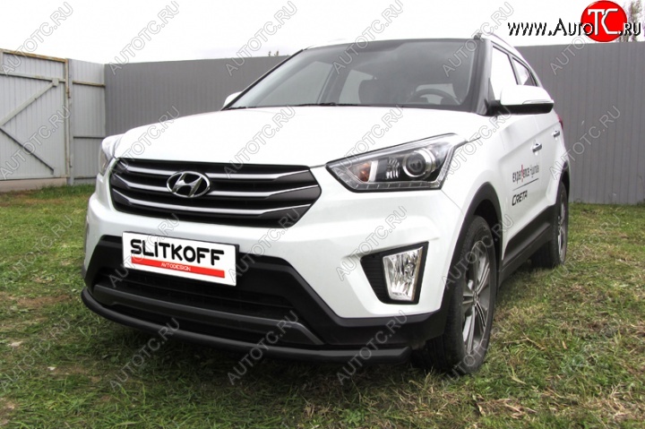 6 999 р. Защита переднего бампера Slitkoff (d57, черная) Hyundai Creta GS дорестайлинг (2015-2019) (Цвет: серебристый)  с доставкой в г. Тамбов