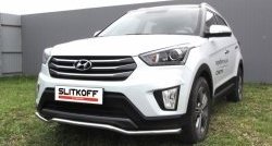 9 999 р. Защита переднего бампера из изогнутой трубы диаметром 42 мм Slitkoff Hyundai Creta GS дорестайлинг (2015-2019) (Нержавейка, Полированная)  с доставкой в г. Тамбов. Увеличить фотографию 1