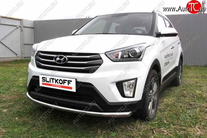 10 199 р. Одинарная защита переднего бампера диаметром 57 мм Slitkoff Hyundai Creta GS дорестайлинг (2015-2019) (Нержавейка, Полированная)  с доставкой в г. Тамбов