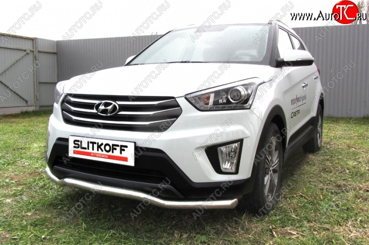 10 999 р. Защита переднего бампера из изогнутой трубы диаметром 57 мм Slitkoff Hyundai Creta GS дорестайлинг (2015-2019) (Нержавейка, Полированная)  с доставкой в г. Тамбов