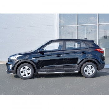 Защита порогов с пластиковыми вставками для ног Russtal Hyundai Creta GS рестайлинг (2019-2021)