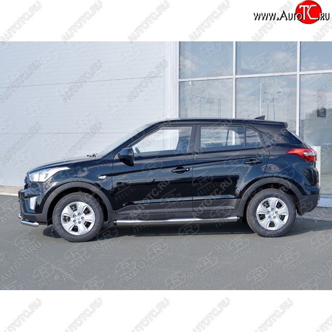 9 899 р. Защита порогов с пластиковыми вставками для ног SLITKOFF  Hyundai Creta  GS (2015-2021) дорестайлинг, рестайлинг  с доставкой в г. Тамбов