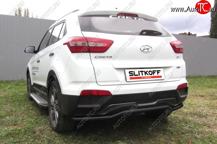 7 799 р. Защита заднего бампера из трубы d57 Slitkoff (сталь, скоба)  Hyundai Creta  GS (2015-2021) дорестайлинг, рестайлинг (Цвет: серебристый)  с доставкой в г. Тамбов