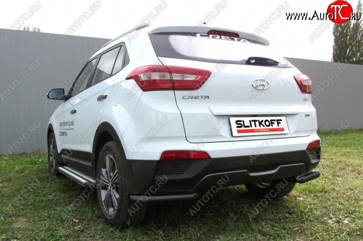 5 999 р. Защита заднего бампера из уголков d57 Slitkoff Hyundai Creta GS дорестайлинг (2015-2019) (Цвет: серебристый)  с доставкой в г. Тамбов