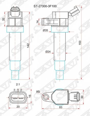 829 р. Катушка зажигания SAT  Hyundai Equus (2009-2016), Hyundai Genesis ( BH,  DH) (2008-2017), Hyundai IX35  LM (2009-2018), KIA Cerato ( 2 TD,  3 YD) (2008-2016), KIA Optima  3 TF (2010-2016)  с доставкой в г. Тамбов. Увеличить фотографию 1