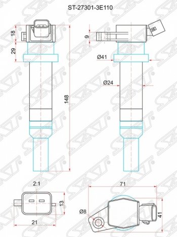 759 р. Катушка зажигания SAT Hyundai i20 PB хэтчбэк дорестайлинг (2008-2012)  с доставкой в г. Тамбов. Увеличить фотографию 1