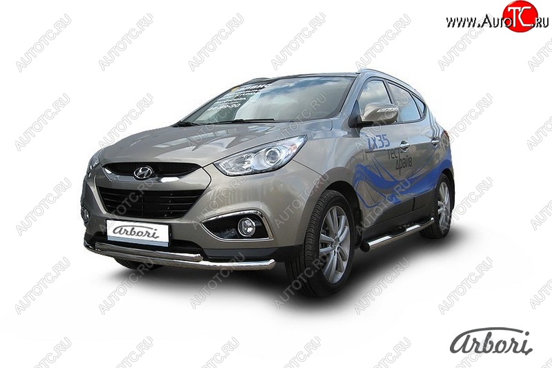 14 489 р. Защита переднего бампера Arbori (нержавейка, 2 трубы d57 и 42 mm) Hyundai IX35 LM дорестайлинг (2009-2013)  с доставкой в г. Тамбов