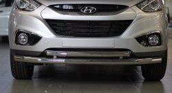 11 899 р. Двойная защита переднего бампера из труб диаметром 63 и 51 мм Petroil Tuning Hyundai IX35 LM дорестайлинг (2009-2013) (Нержавеющая полированная сталь)  с доставкой в г. Тамбов. Увеличить фотографию 3