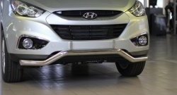 11 849 р. Фигурная защита переднего бампера диаметром 63 мм Petroil Tuning Hyundai IX35 LM дорестайлинг (2009-2013) (Нержавеющая полированная сталь)  с доставкой в г. Тамбов. Увеличить фотографию 2