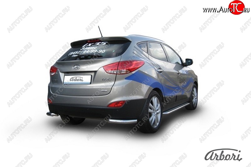 8 189 р. Защита заднего бампера Arbori (уголки, нержавейка, 1 труба d57 mm). Hyundai IX35 LM дорестайлинг (2009-2013)  с доставкой в г. Тамбов