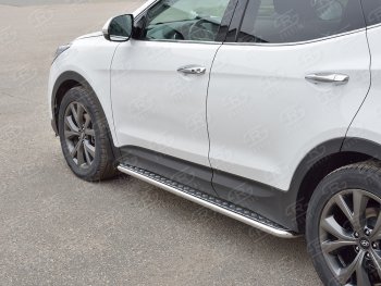 20 749 р. Широкая защита порогов с трубой диаметром 42 мм PREMIUM SLITKOFF v2 Hyundai Santa Fe DM рестайлинг (2015-2019)  с доставкой в г. Тамбов. Увеличить фотографию 2