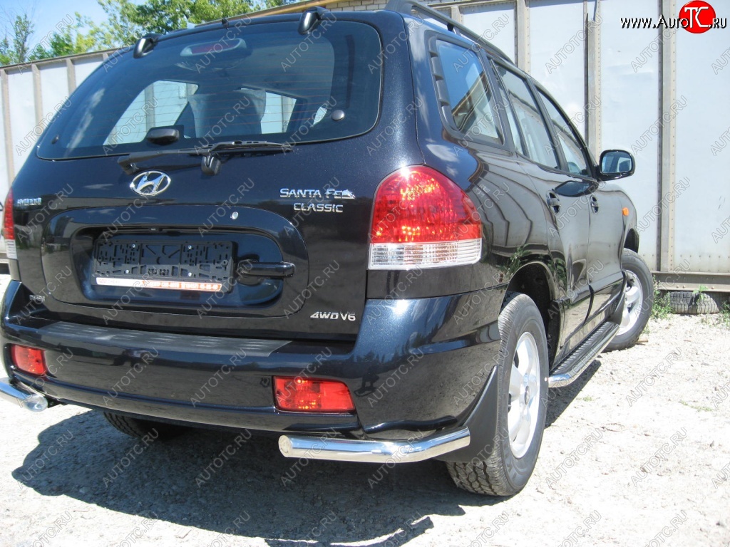 4 399 р. Защита заднего бампера из уголков d57 Slitkoff  Hyundai Santa Fe  SM (2000-2012) (Цвет: серебристый)  с доставкой в г. Тамбов