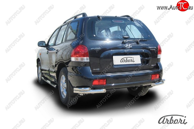 9 899 р. Защита заднего бампера Arbori (уголки, черная, 2 трубы d57 и 42 mm). Hyundai Santa Fe SM (2000-2012)  с доставкой в г. Тамбов