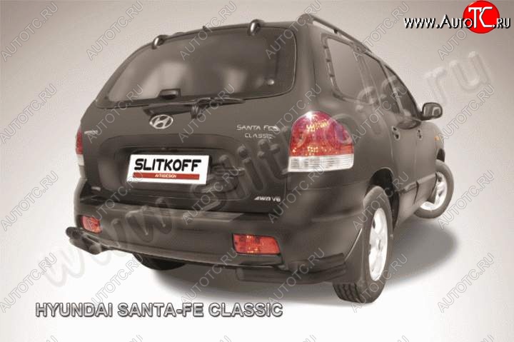 5 999 р. Защита заднего бампера из уголков d57+d42 Slitkoff (двойные) Hyundai Santa Fe SM (2000-2012) (Цвет: серебристый)  с доставкой в г. Тамбов