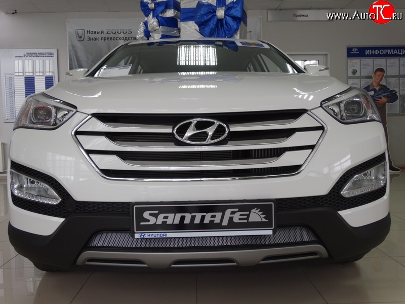 1 539 р. Сетка на бампер Russtal (хром) Hyundai Santa Fe DM дорестайлинг (2012-2016)  с доставкой в г. Тамбов