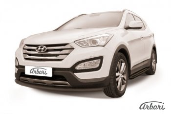 Защита переднего бампера Arbori (черная, 1 труба d57 mm). Hyundai Santa Fe DM дорестайлинг (2012-2016)