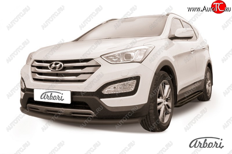 6 389 р. Защита переднего бампера Arbori (черная, 1 труба d57 mm). Hyundai Santa Fe DM дорестайлинг (2012-2016)  с доставкой в г. Тамбов