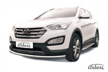 Защита переднего бампера Arbori (нержавейка, 1 труба d57 mm). Hyundai Santa Fe DM дорестайлинг (2012-2016)