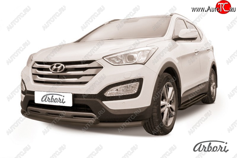 6 929 р. Защита переднего бампера Arbori (черная, 2 трубы d57 и 42 mm) Hyundai Santa Fe DM дорестайлинг (2012-2016)  с доставкой в г. Тамбов