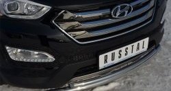 22 999 р. Защита переднего бампера (2 трубыØ63 и 42 мм, нержавейка) SLITKOFF Hyundai Santa Fe DM дорестайлинг (2012-2016)  с доставкой в г. Тамбов. Увеличить фотографию 2