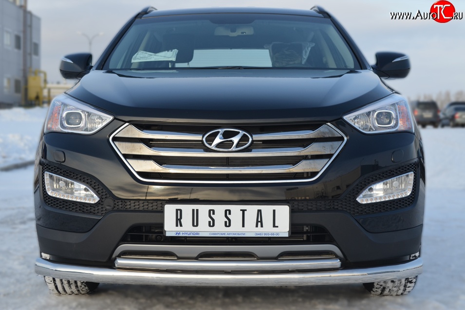 15 999 р. Защита переднего бампера (2 трубыØ76 и 42 мм, нержавейка) SLITKOFF Hyundai Santa Fe DM дорестайлинг (2012-2016)  с доставкой в г. Тамбов