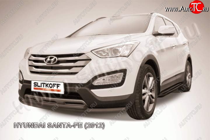 7 999 р. Защита переднего бампера из труб d57+d42 Slitkoff (двойная) Hyundai Santa Fe DM дорестайлинг (2012-2016) (Цвет: серебристый)  с доставкой в г. Тамбов