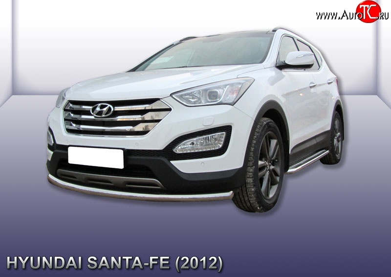 10 649 р. Одинарная защита переднего бампера из трубы диаметром 57 мм Slitkoff Hyundai Santa Fe DM дорестайлинг (2012-2016) (Нержавейка, Полированная)  с доставкой в г. Тамбов