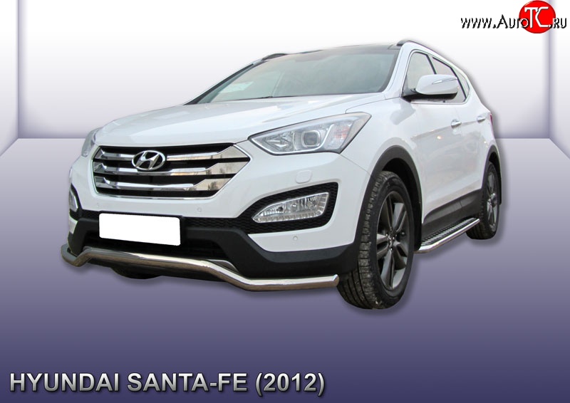 15 499 р. Фигурная защита переднего бампера диаметром 57 мм Slitkoff Hyundai Santa Fe DM дорестайлинг (2012-2016) (Нержавейка, Полированная)  с доставкой в г. Тамбов