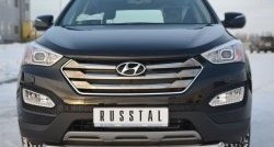 Одинарная защита переднего бампера из укороченной трубы диаметром 76 мм Russtal Hyundai Santa Fe DM дорестайлинг (2012-2016)