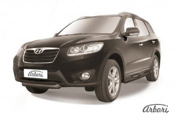 5 399 р. Защита переднего бампера Arbori (короткая, черная, 1 труба d57 mm).  Hyundai Santa Fe  CM (2009-2012) рестайлинг  с доставкой в г. Тамбов. Увеличить фотографию 1