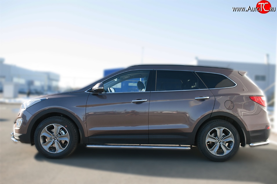 21 699 р. Широкая защита порогов SLITKOFF  Hyundai Grand Santa Fe  1 DM (2013-2016) дорестайлинг  с доставкой в г. Тамбов