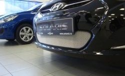 1 539 р. Сетка на бампер Russtal (хром) Hyundai Solaris RBr седан дорестайлинг (2010-2014)  с доставкой в г. Тамбов. Увеличить фотографию 2