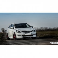 4 499 р. Накладка на передний бампер TopKontur Design Hyundai Solaris RBr седан рестайлинг (2014-2017) (Глянец под окраску, Неокрашенная)  с доставкой в г. Тамбов. Увеличить фотографию 3