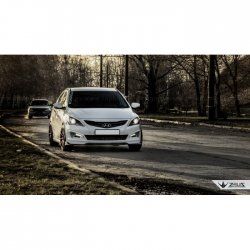 4 499 р. Накладка на передний бампер TopKontur Design Hyundai Solaris RBr седан рестайлинг (2014-2017) (Глянец под окраску, Неокрашенная)  с доставкой в г. Тамбов. Увеличить фотографию 4