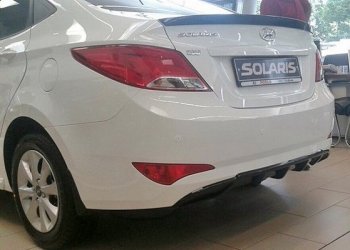 3 899 р. Накладка на задний бампер АвтоКрат Hyundai Solaris RBr седан рестайлинг (2014-2017) (Неокрашенная)  с доставкой в г. Тамбов. Увеличить фотографию 2