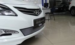 1 539 р. Сетка на бампер Russtal (хром) Hyundai Solaris RBr седан рестайлинг (2014-2017)  с доставкой в г. Тамбов. Увеличить фотографию 3