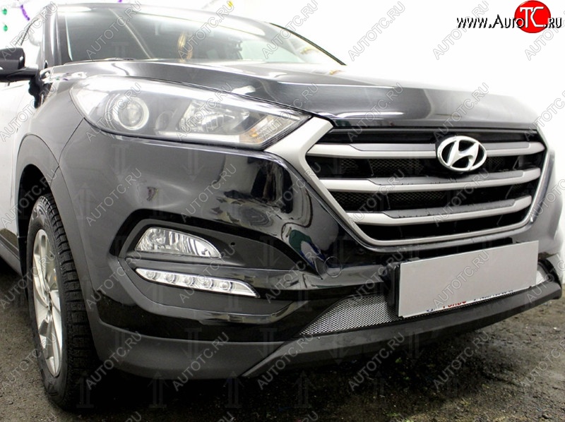 1 539 р. Защитная сетка на бампер Russtal (хром) Hyundai Tucson TL дорестайлинг (2015-2018)  с доставкой в г. Тамбов