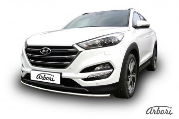 11 789 р. Защита переднего бампера Arbori (нержавейка, 1 труба d42 mm). Hyundai Tucson TL дорестайлинг (2015-2018)  с доставкой в г. Тамбов. Увеличить фотографию 2