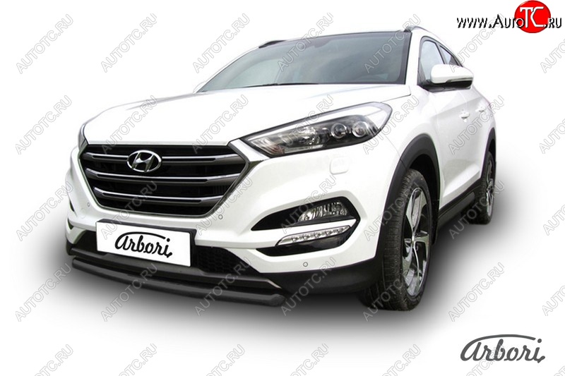 8 189 р. Защита переднего бампера Arbori (черная, 1 труба d57 mm). Hyundai Tucson TL дорестайлинг (2015-2018)  с доставкой в г. Тамбов